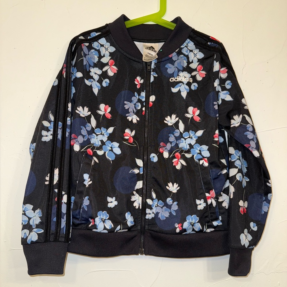 ADIDAS KIDS NAVY FLORAL TRACK JACKET SZ  M (10-12)